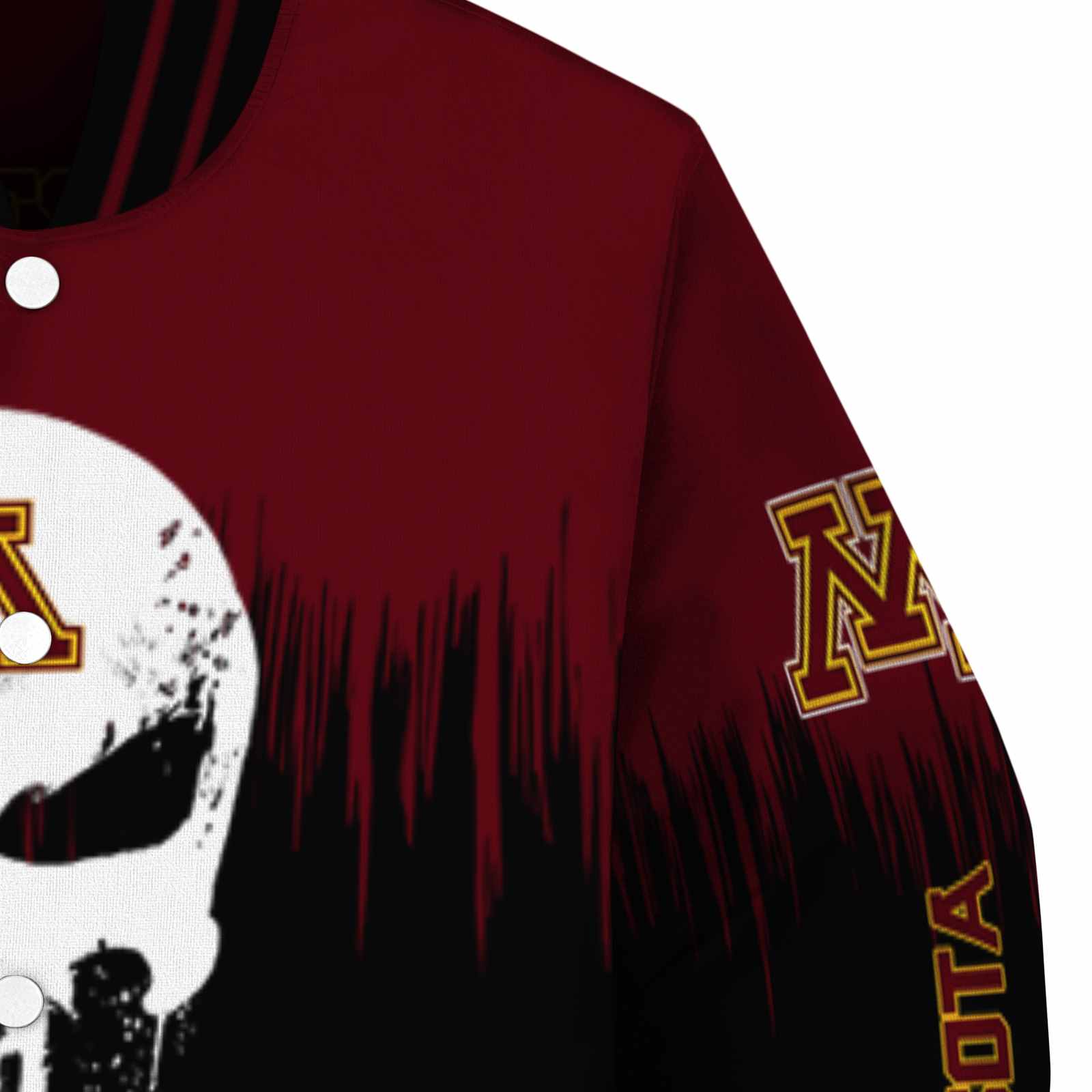 minnesota golden gophers punisher skull maroon black white jacket premium grade jacketwow minnesota golden gophers punisher skull maroon black white jacket premium grade jacketwow