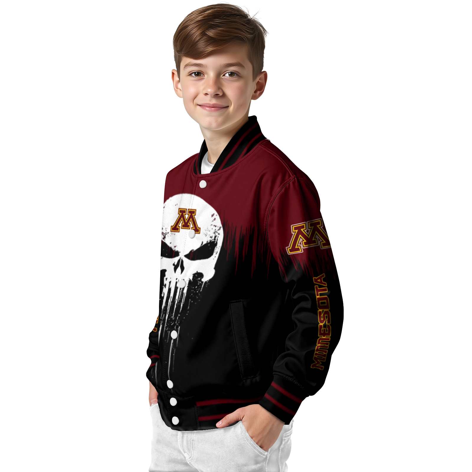 minnesota golden gophers punisher skull maroon black white jacket trendy jacketwow minnesota golden gophers punisher skull maroon black white jacket trendy jacketwow