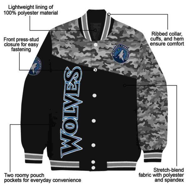 minnesota timberwolves camo patchwork black jacket new arrival jacketwow