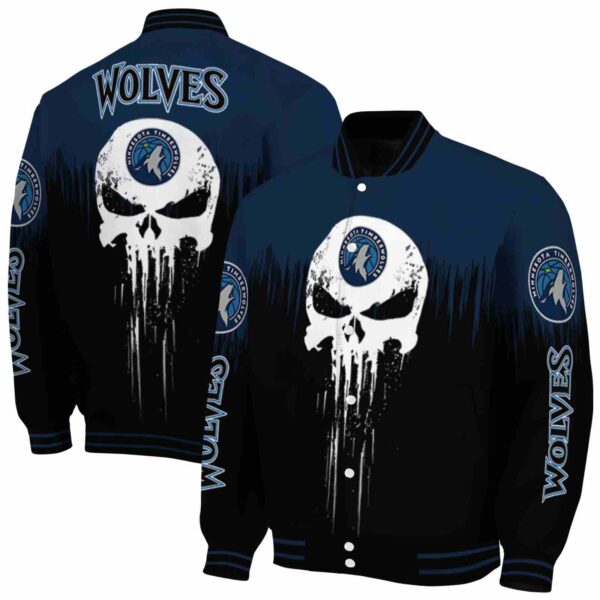 minnesota timberwolves punisher skull midnight blue black white jacket fashion forward jacketwow
