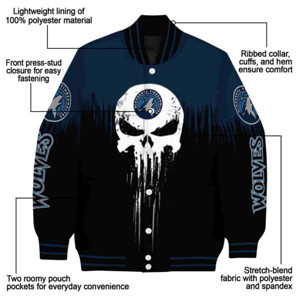 minnesota timberwolves punisher skull midnight blue black white jacket new arrival jacketwow