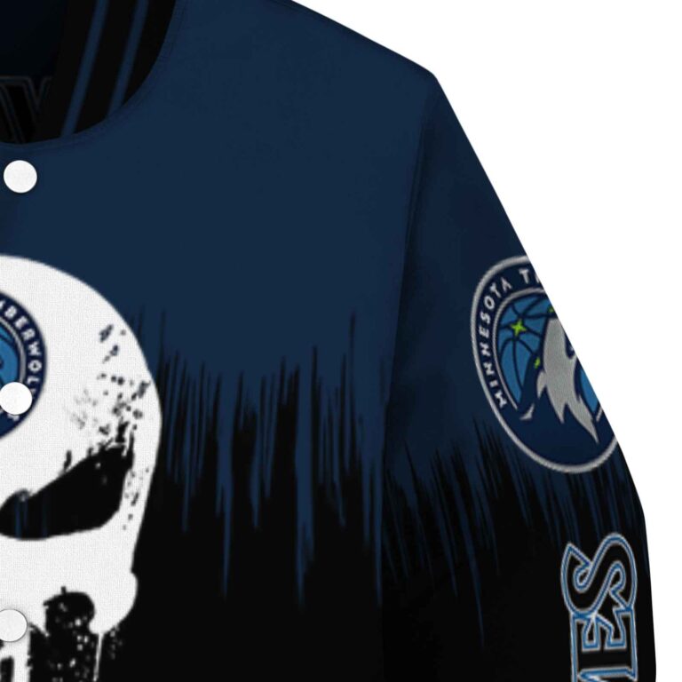 minnesota timberwolves punisher skull midnight blue black white jacket premium grade jacketwow