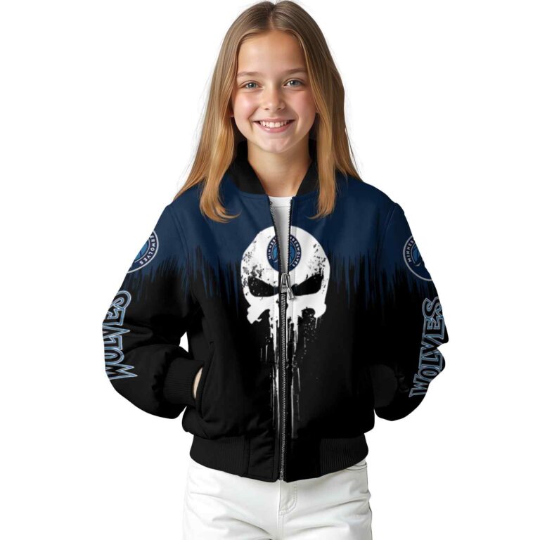 minnesota timberwolves punisher skull midnight blue black white jacket top rated jacketwow