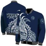 minnesota timberwolves tribal art midnight blue white black jacket best selling jacketwow