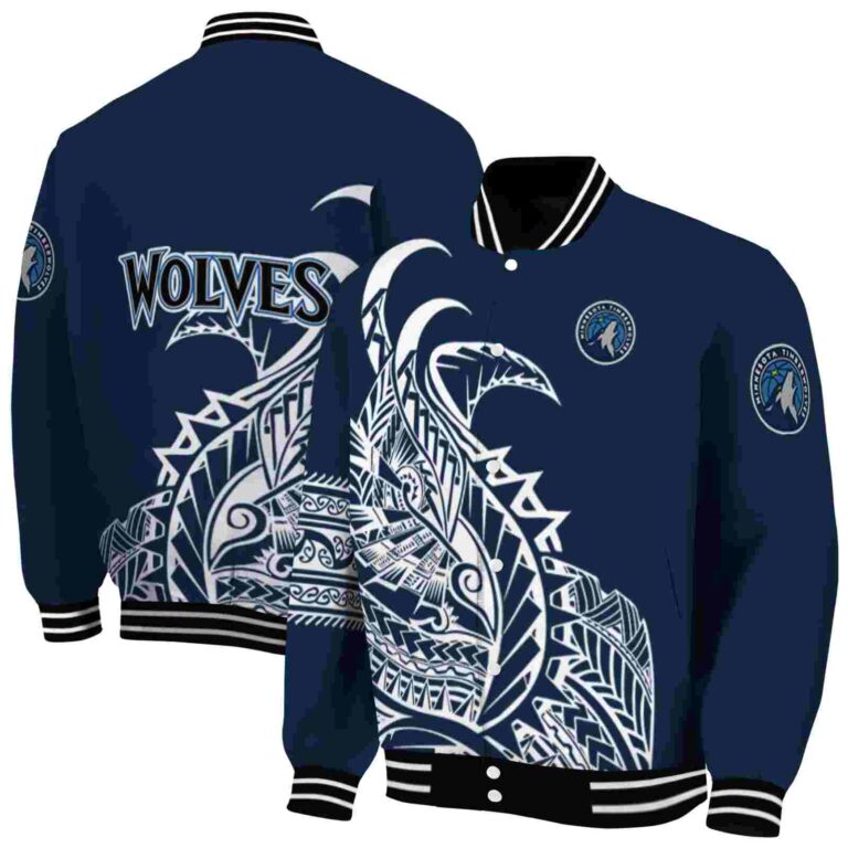 minnesota timberwolves tribal art midnight blue white black jacket fashion forward jacketwow