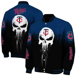 minnesota twins punisher skull navy black white jacket fashion forward jacketwow