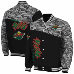 minnesota wild camo patchwork black jacket fashion forward jacketwow