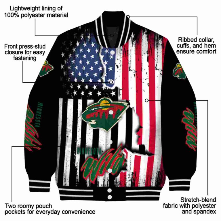 minnesota wild patriotic theme black jacket new arrival jacketwow