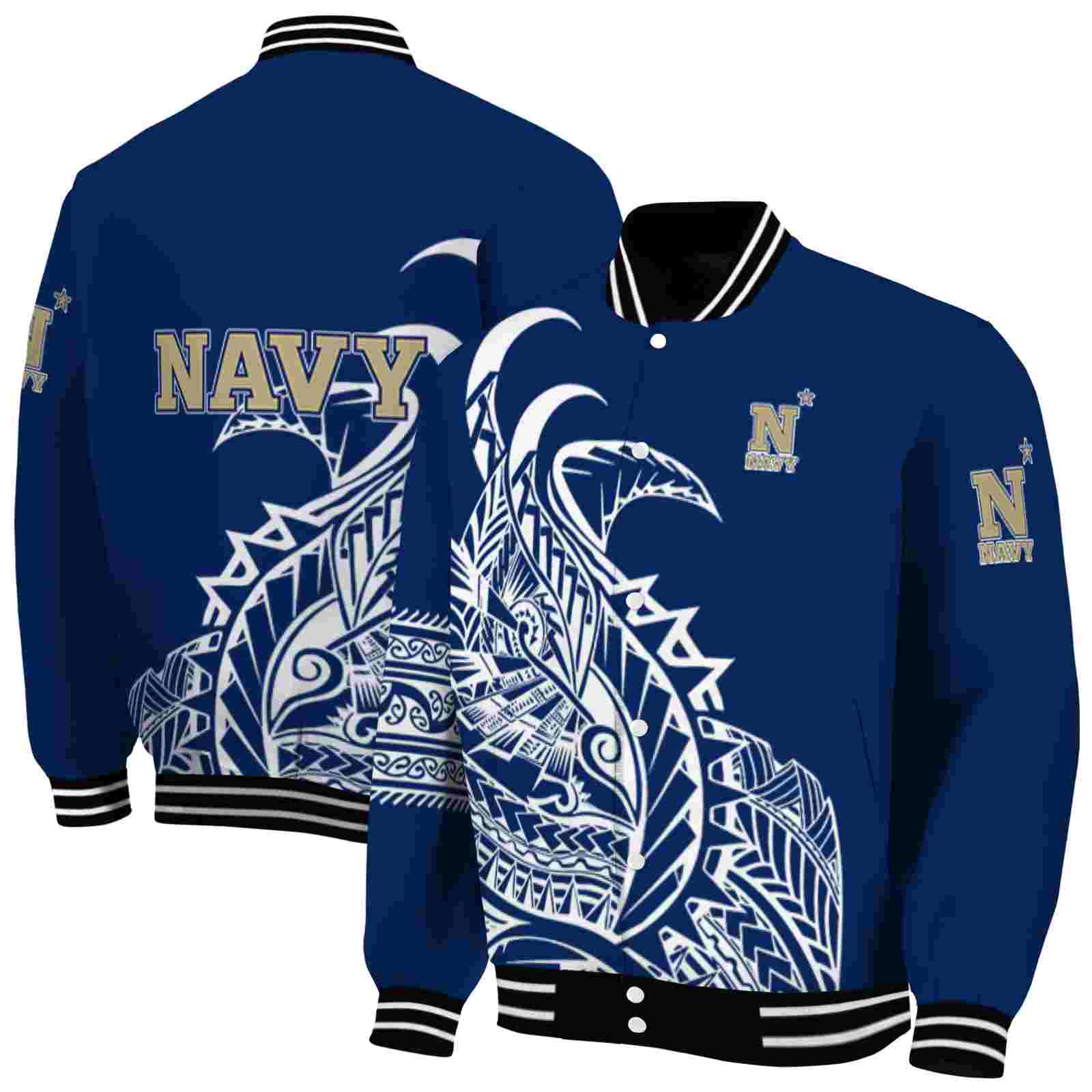 navy midshipmen tribal art blue white black jacket fashion forward jacketwow navy midshipmen tribal art blue white black jacket fashion forward jacketwow