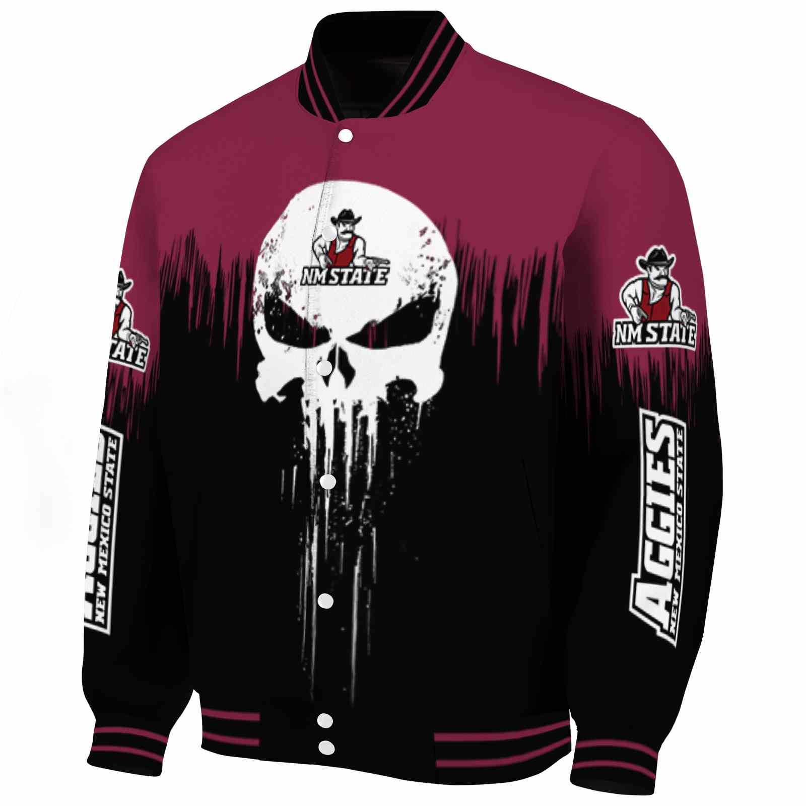 new mexico state aggies punisher skull crimson black white jacket best selling jacketwow new mexico state aggies punisher skull crimson black white jacket best selling jacketwow