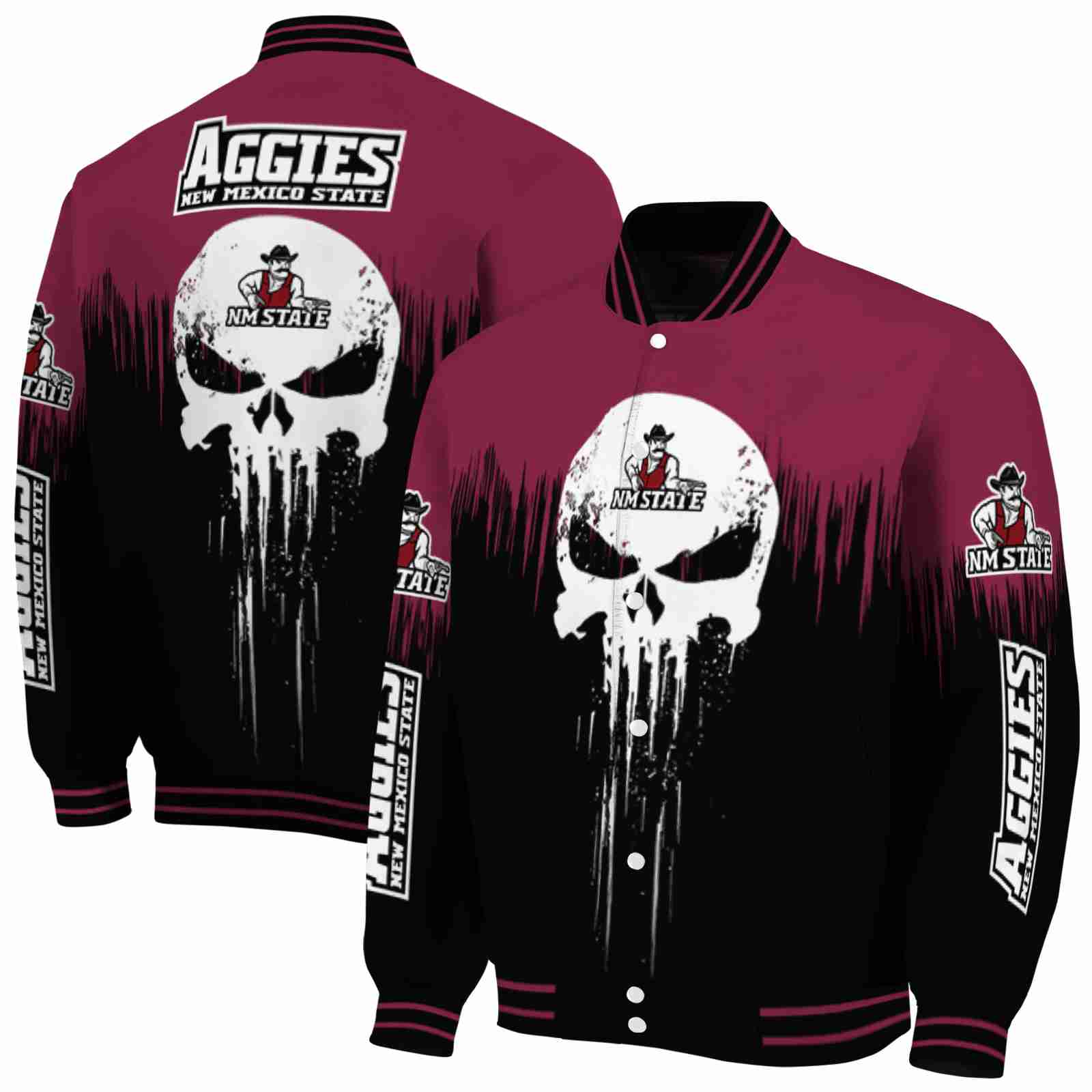new mexico state aggies punisher skull crimson black white jacket fashion forward jacketwow new mexico state aggies punisher skull crimson black white jacket fashion forward jacketwow