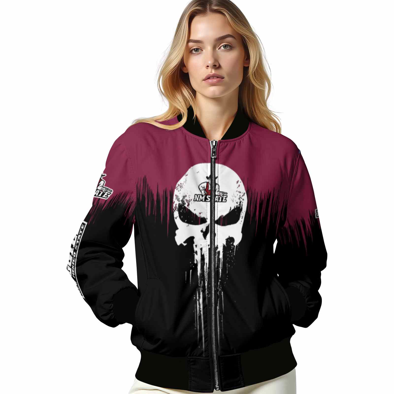 new mexico state aggies punisher skull crimson black white jacket latest model jacketwow new mexico state aggies punisher skull crimson black white jacket latest model jacketwow