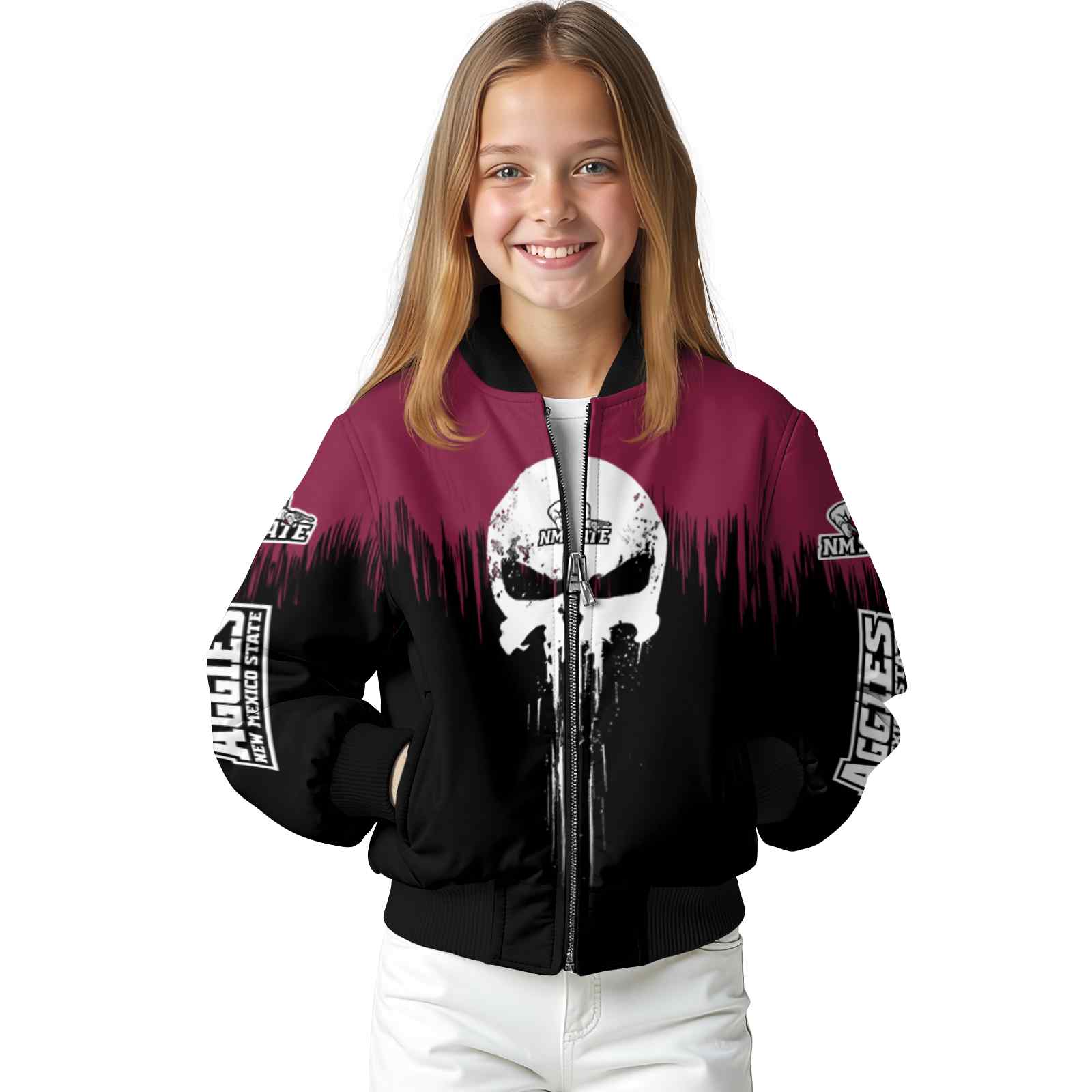 new mexico state aggies punisher skull crimson black white jacket top rated jacketwow new mexico state aggies punisher skull crimson black white jacket top rated jacketwow
