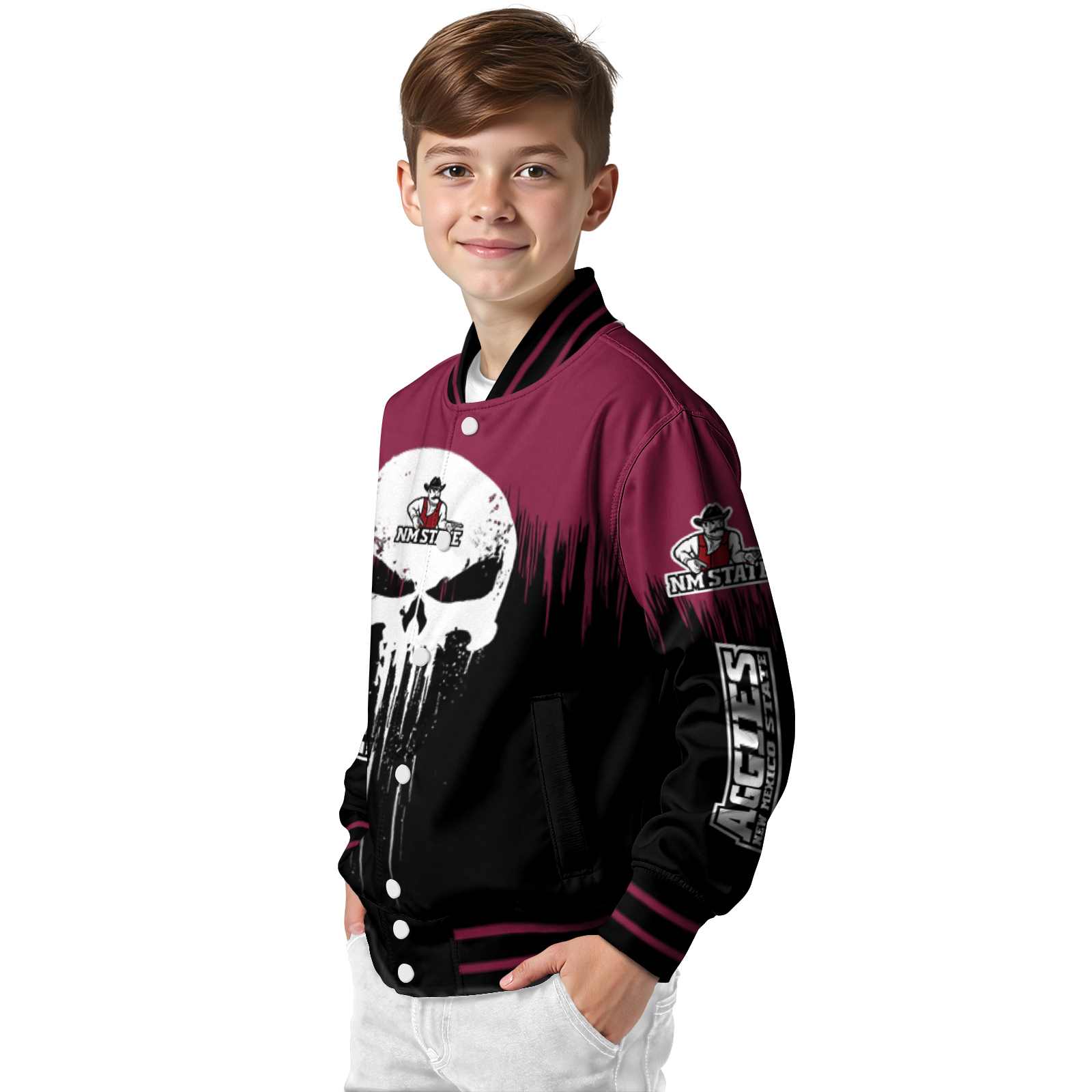 new mexico state aggies punisher skull crimson black white jacket trendy jacketwow new mexico state aggies punisher skull crimson black white jacket trendy jacketwow