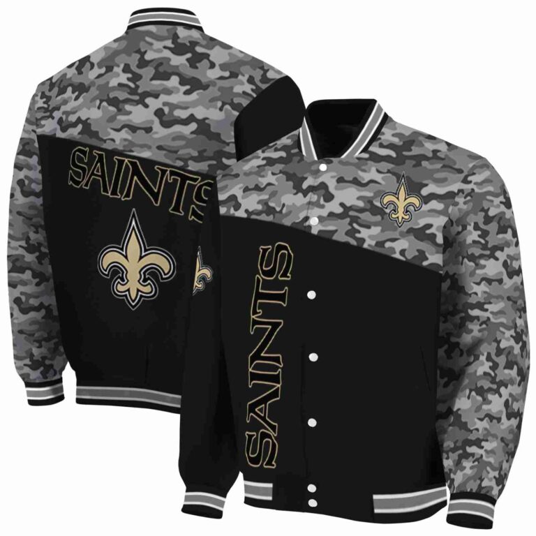 new orleans saints camo patchwork black jacket fashion forward jacketwow