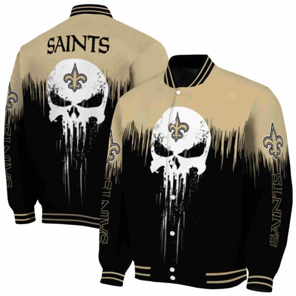 new orleans saints punisher skull gold black white jacket fashion forward jacketwow