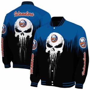 new york islanders punisher skull blue black white jacket fashion forward jacketwow