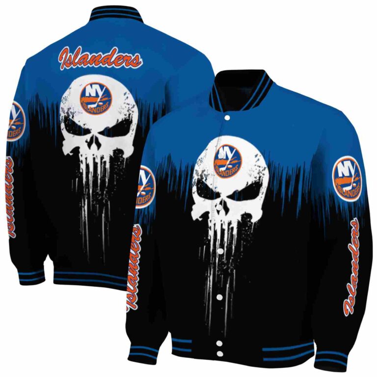 new york islanders punisher skull blue black white jacket fashion forward jacketwow