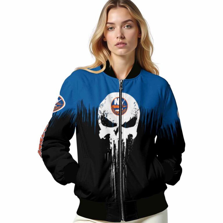 new york islanders punisher skull blue black white jacket latest model jacketwow