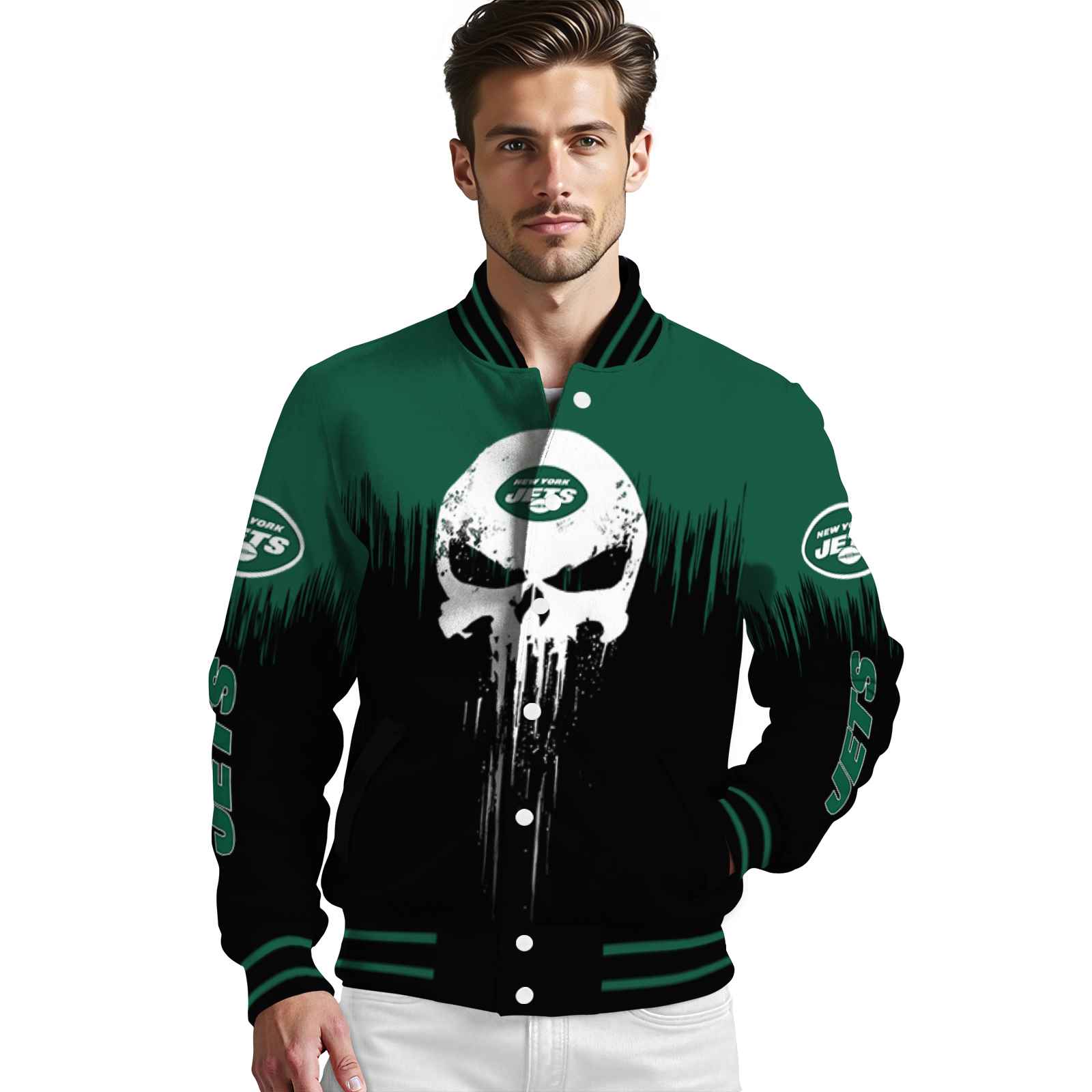 new york jets punisher skull green black white jacket high quality jacketwow new york jets punisher skull green black white jacket high quality jacketwow