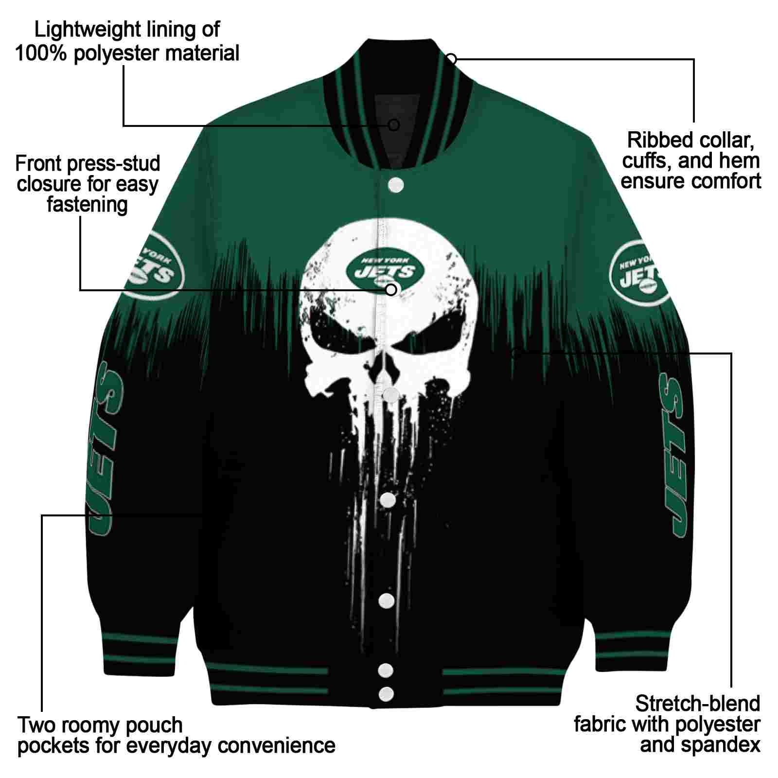 new york jets punisher skull green black white jacket new arrival jacketwow new york jets punisher skull green black white jacket new arrival jacketwow