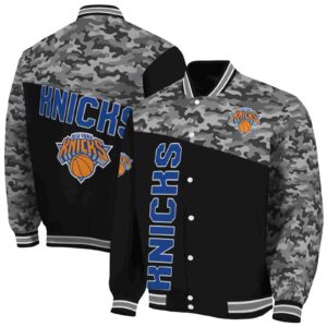 new york knicks camo patchwork black jacket fashion forward jacketwow