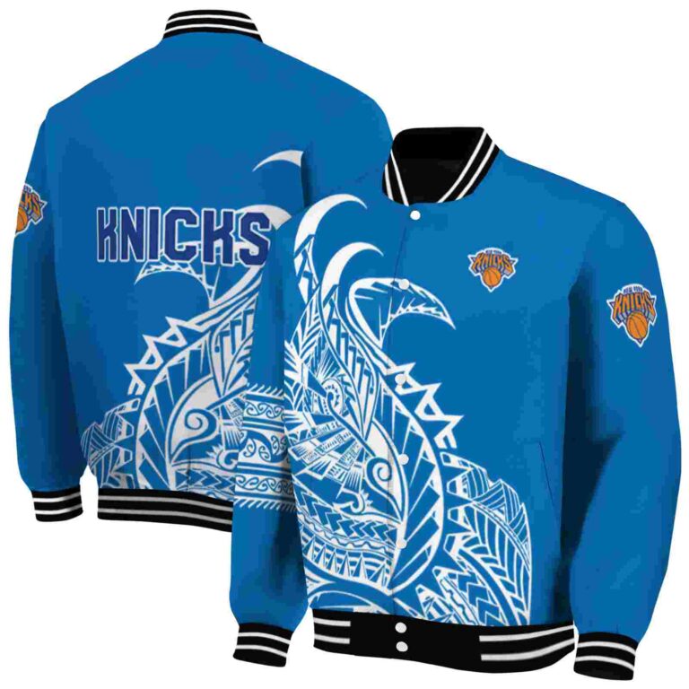 new york knicks tribal art blue white black jacket fashion forward jacketwow