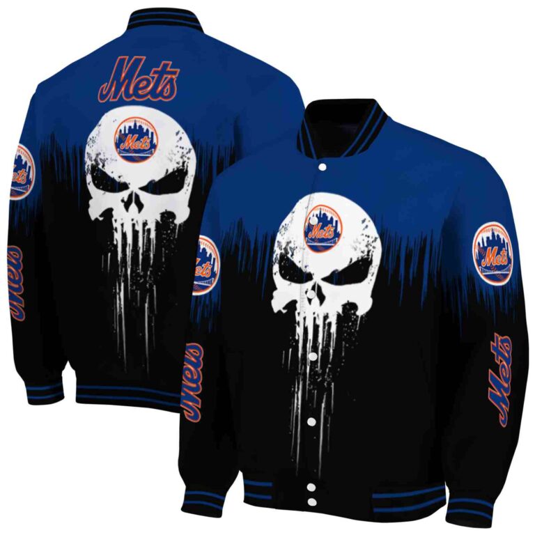 new york mets punisher skull blue black white jacket fashion forward jacketwow