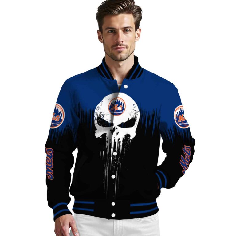 new york mets punisher skull blue black white jacket high quality jacketwow