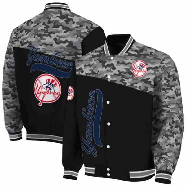 new york yankees camo patchwork black jacket fashion forward jacketwow