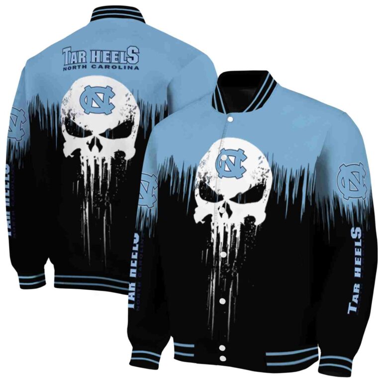 north carolina tar heels punisher skull light blue black white jacket fashion forward jacketwow