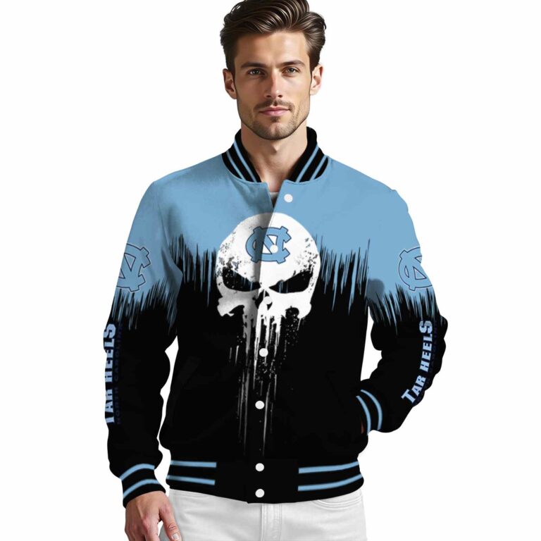 north carolina tar heels punisher skull light blue black white jacket high quality jacketwow