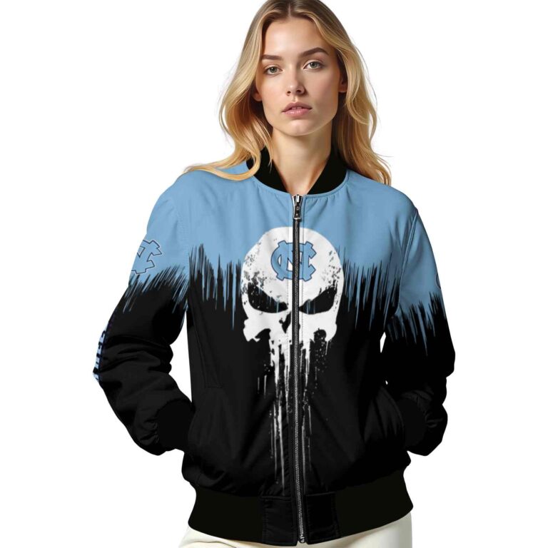 north carolina tar heels punisher skull light blue black white jacket latest model jacketwow