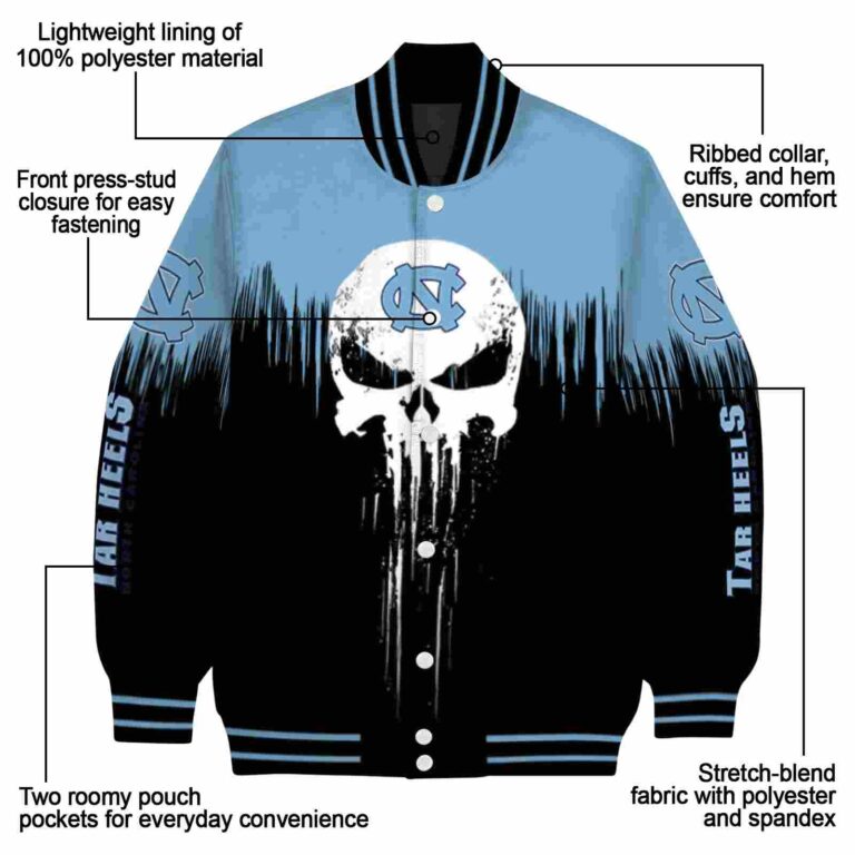 north carolina tar heels punisher skull light blue black white jacket new arrival jacketwow