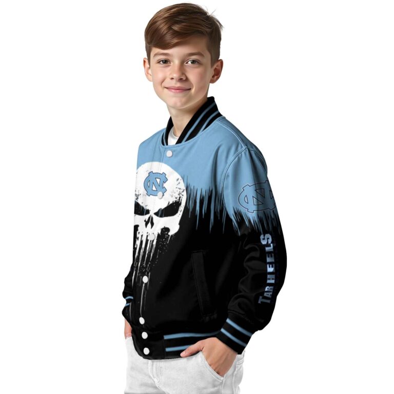 north carolina tar heels punisher skull light blue black white jacket trendy jacketwow