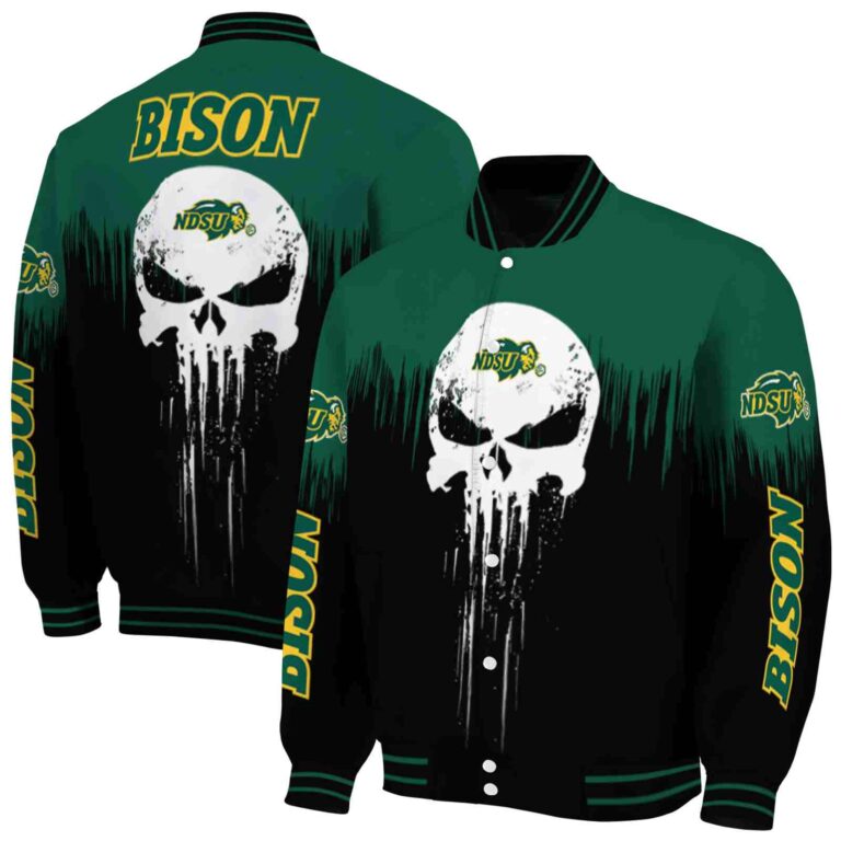 north dakota state bison punisher skull green black white jacket fashion forward jacketwow
