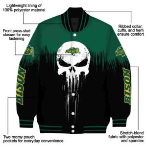 north dakota state bison punisher skull green black white jacket new arrival jacketwow