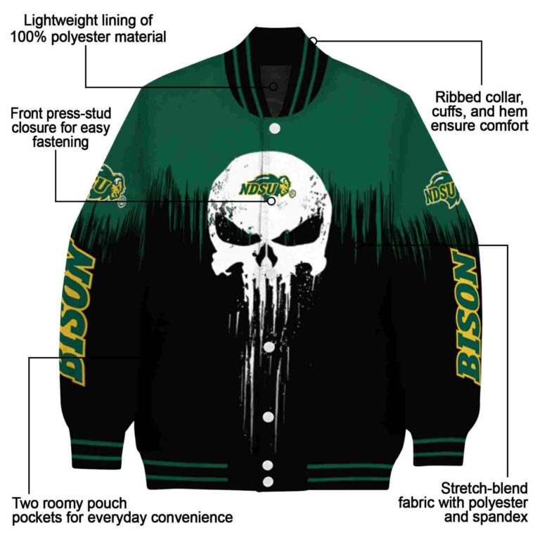 north dakota state bison punisher skull green black white jacket new arrival jacketwow