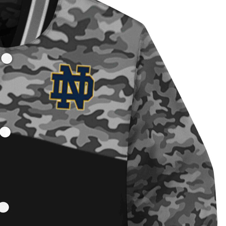 notre dame fighting irish camo patchwork black jacket premium grade jacketwow