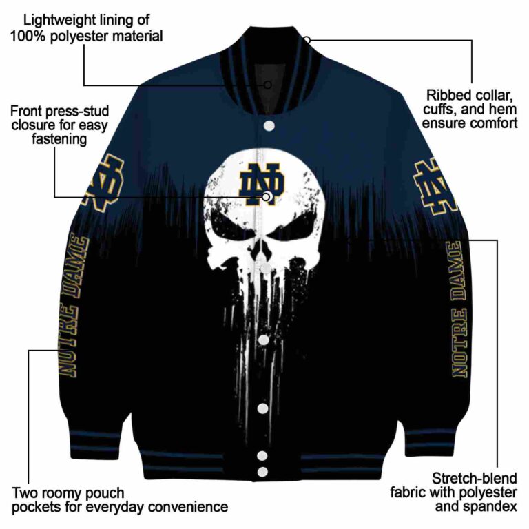 notre dame fighting irish punisher skull navy black white jacket new arrival jacketwow