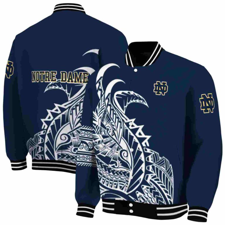 notre dame fighting irish tribal art navy white black jacket fashion forward jacketwow