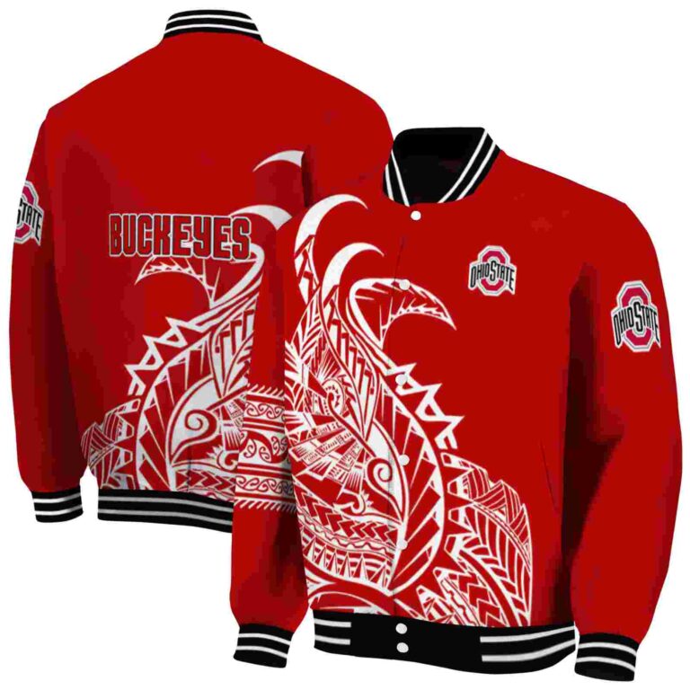 ohio state buckeyes tribal art scarlet white black jacket fashion forward jacketwow