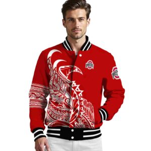ohio state buckeyes tribal art scarlet white black jacket high quality jacketwow