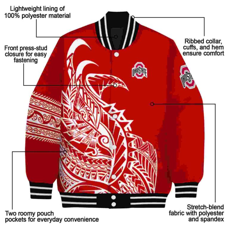 ohio state buckeyes tribal art scarlet white black jacket new arrival jacketwow