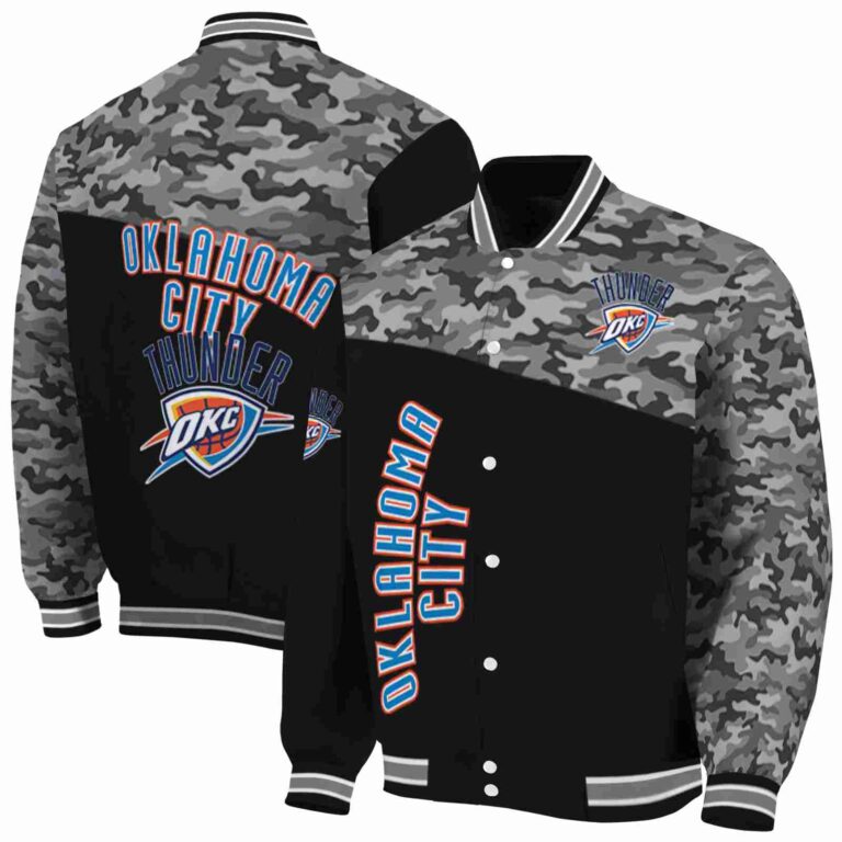oklahoma city thunder camo patchwork black jacket fashion forward jacketwow