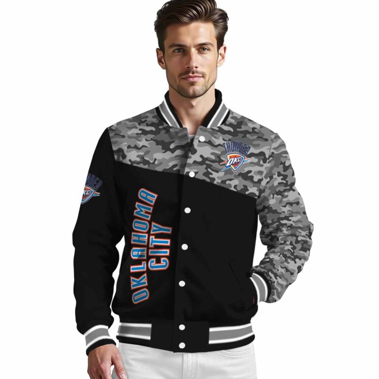 oklahoma city thunder camo patchwork black jacket high quality jacketwow