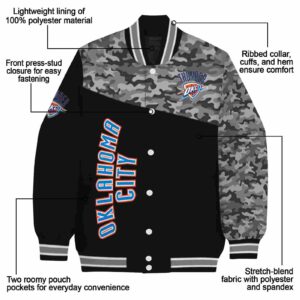 oklahoma city thunder camo patchwork black jacket new arrival jacketwow
