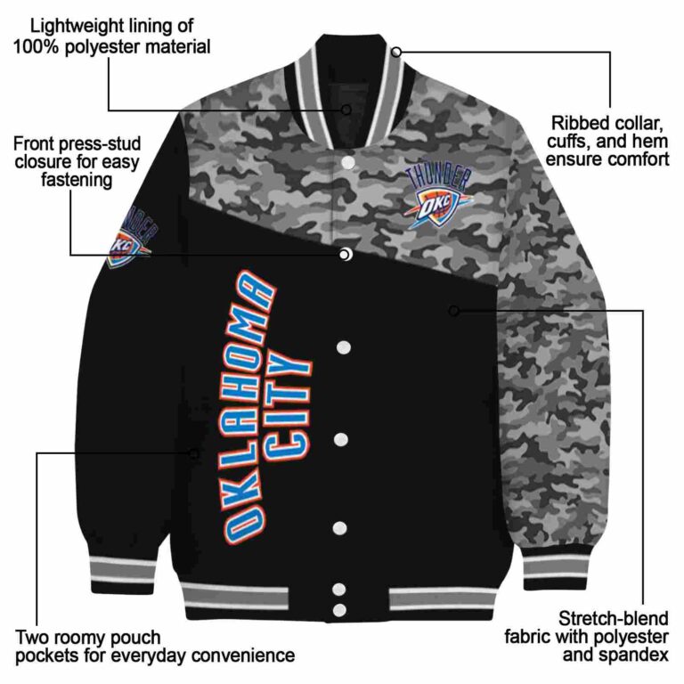oklahoma city thunder camo patchwork black jacket new arrival jacketwow