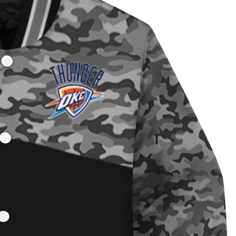 oklahoma city thunder camo patchwork black jacket premium grade jacketwow