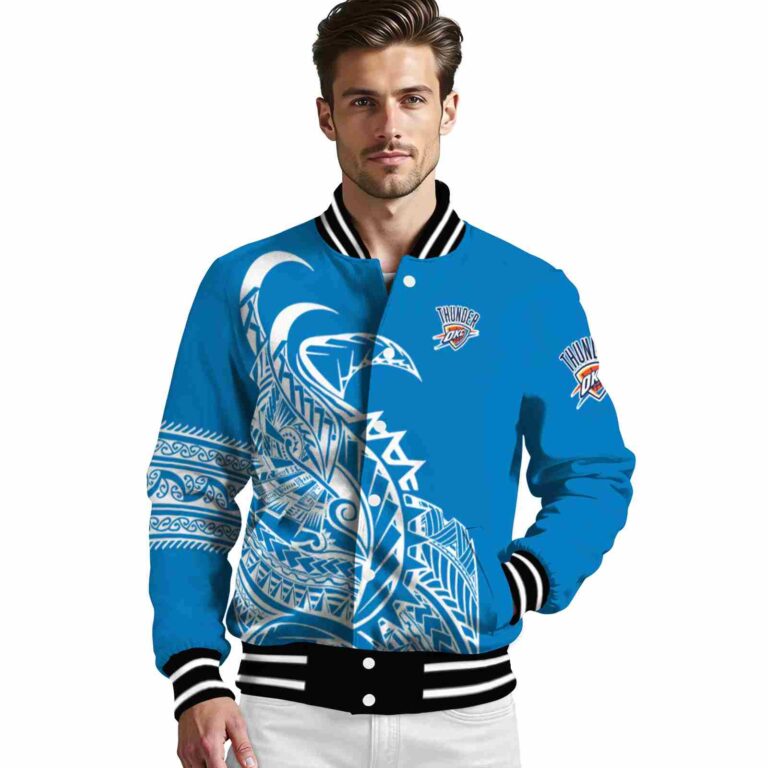 oklahoma city thunder tribal art blue white black jacket high quality jacketwow